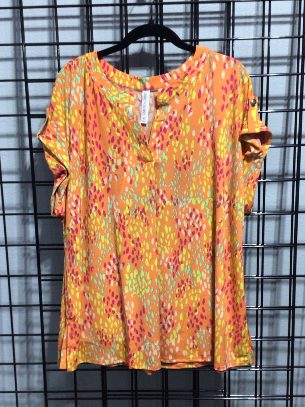 Scarlett Orange Printed Short-Sleeve Button-Tab Tee